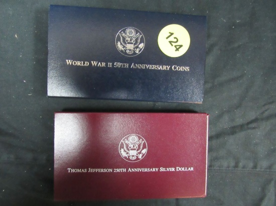WW2 50th Anniversary and Thomas Jefferson Anniversary Silver Dollar