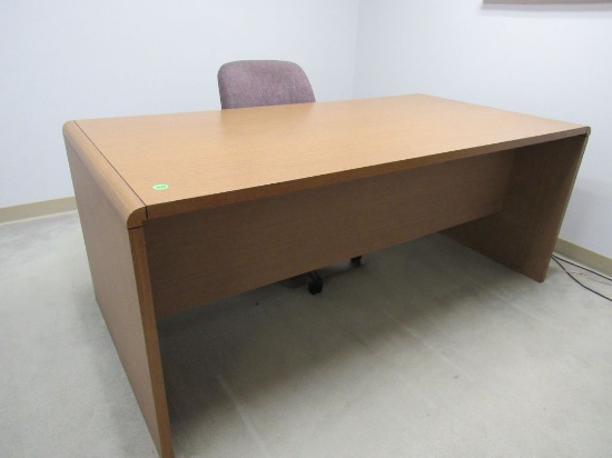 Office desk, chair, and floor mat
