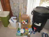 Garbage can, cleaning supplies and more