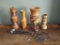 Wooden carved vases and candle holders
