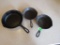 3 cast iron skillets