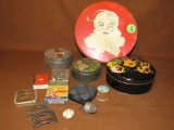 Assorted vintage tins and more