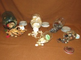 Assorted buttons and Ball jars