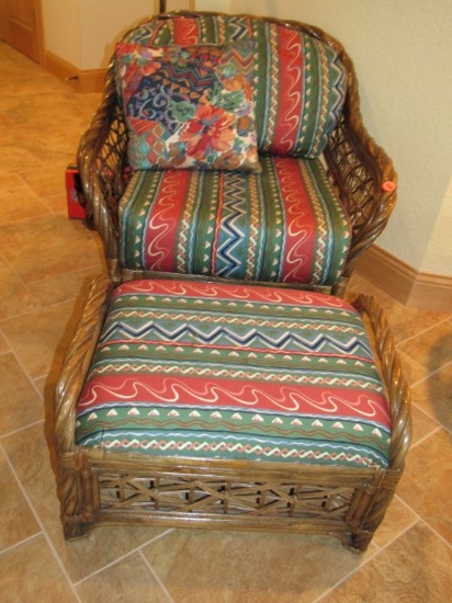 Rattan chair with ottoman