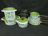 Set of pots and pans and teakettle