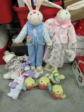 Assorted stuffed bunnies and more
