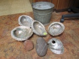 Shells, rocks and bucket