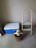 Step stool, cooler, and ice cream maker