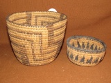 2 woven round baskets