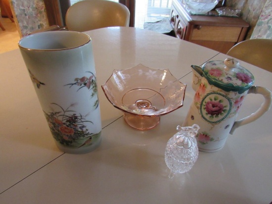Assorted unique pottery and glass pieces
