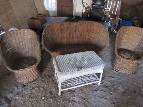 Wicker style chairs and bench