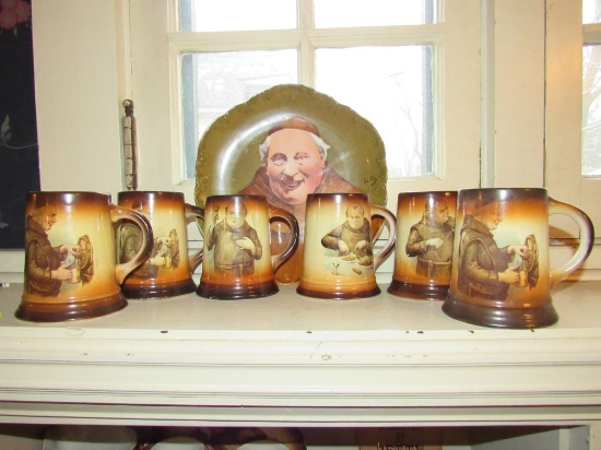 Monk ware Mugs and plate