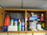 Contents of cupboard, ironing board and irons