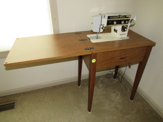 Sewing machine, cabinet and accessories