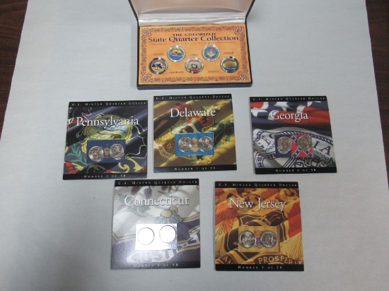 Boxed set of 5 colorized state quarters and 5 state quarter 2 packs