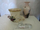 Glass horse and vases