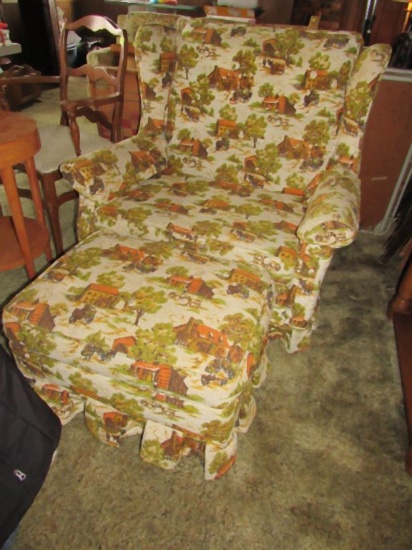 Upholstered chair and footstool