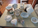Milk glass and music boxes