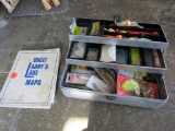 Tackle box, supplies, and map