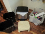 Trash cans and cleaning supplies
