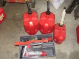 3 gas cans and supplies
