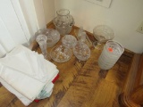 Clear glass and tablecloth lot