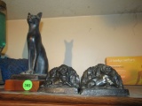 Bookends and cat figurine