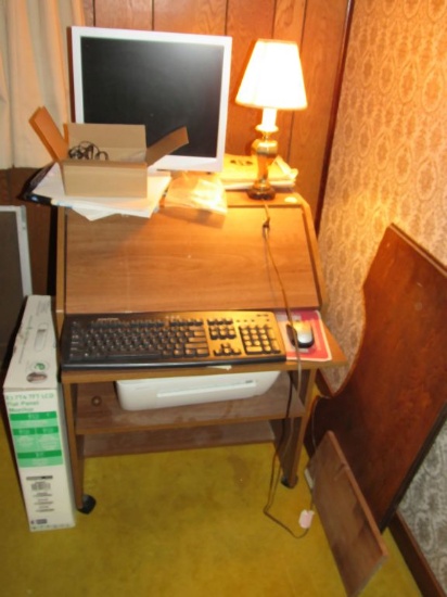 Desk, monitor and printer