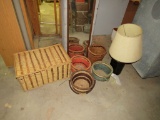 Baskets, mirror and lamp