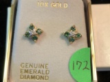 Ladies Earrings 10K W/Genuine Emerald Diamond