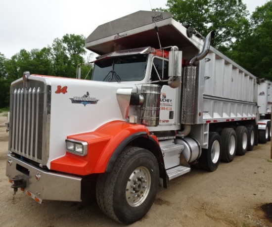 UNIT # 14 1999 KW T-800 HI-HOOD QUAD AXLE DUMP TRUCK W/ 1999 BENSON 6 AXLE PUP