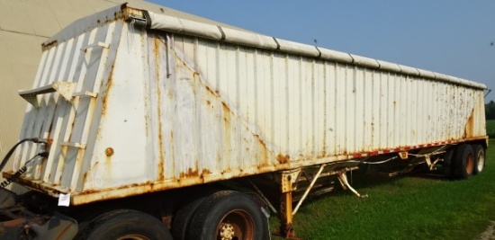 1995 SHALLER 43’ T/A STEEL DBL. HOPPER BOTTOM GRAIN TRAILER, ROLL-OVER TARP, SPRING SUSP