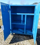 LG. BLUE METAL SHOP CABINET ON CASTERS