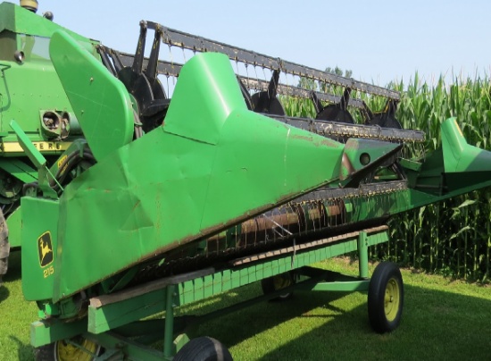 JD 215 15’ GRAIN PLATFORM W/ SHOP BUILT CART, SN#323583