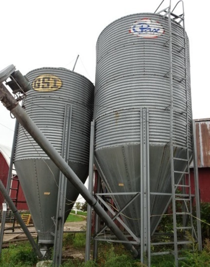 PAX 14 TON FREESTANDING GALV. BIN W/ UNLOAD AUGER,