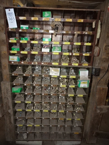 112 HOLE BOLT BIN W/ CONTENTS OF BOLTS & HARDWARE