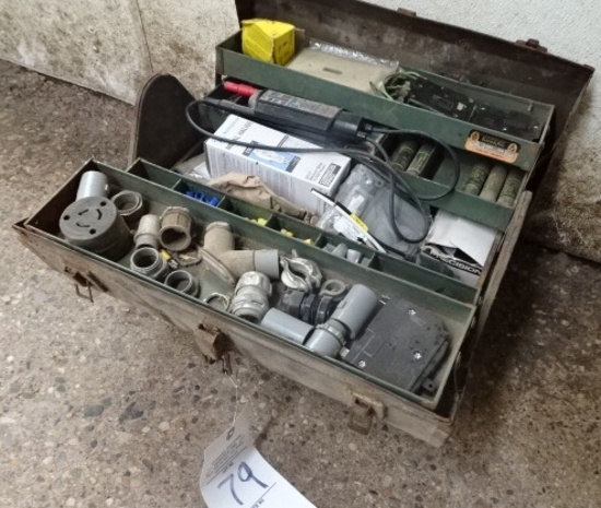 TOOLBOX W/ ELECTRICAL BREAKERS, WIRE CONNECTORS & RELATED