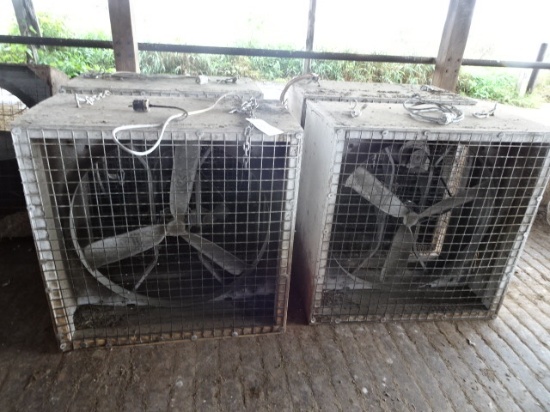 (4) 36" DIA. WOOD BOX FRAMED BARN FANS, 115V