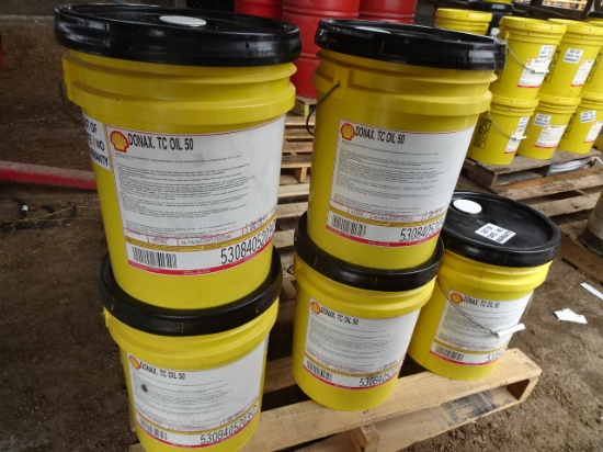 (5) SEALED 5 GAL. PAILS SHELL DONAX TC-50 POWERSHIFT TRANS. FLUID
