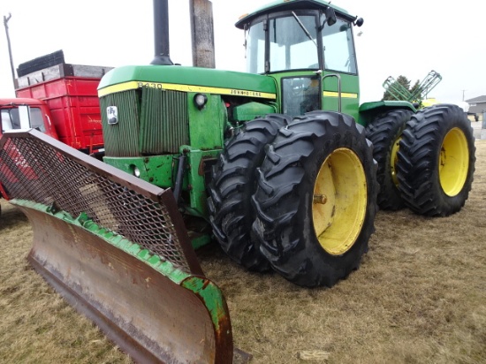 JD 8430 4X4 ARTICULATE TRACTOR W/ JD 863 12' PUSHBLADE