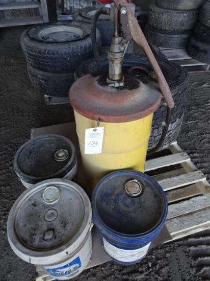 (3) NEW & PARTIAL USED PAILS OF ENGINE & GEAR OILS