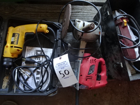 (4) CORDED POWER TOOLS TO INCLUDE: DEWALT 3/8" DRILL,  JIG SAW, 4 1/2" GRINDER, BUFFER