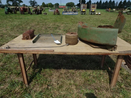 Assorted JD Tractor Parts + Table