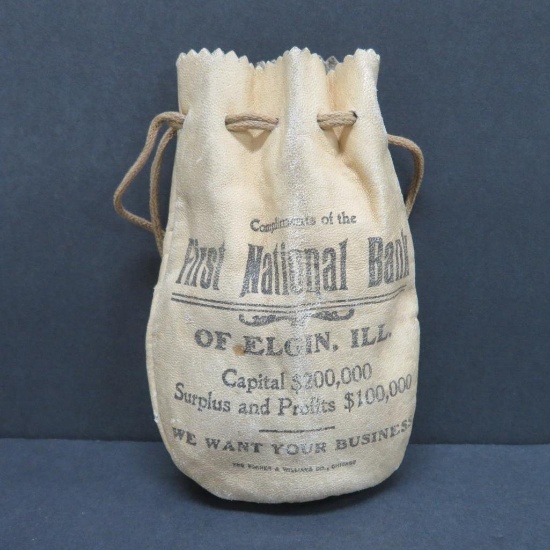 Leather bank bag, First National Bank, Elgin, ILL