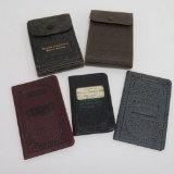 Five early bank checkbooks and pocket ledgers