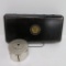 Two Denver bank items, round registering bank and cash box