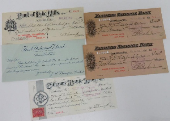 Five 1900's bank checks