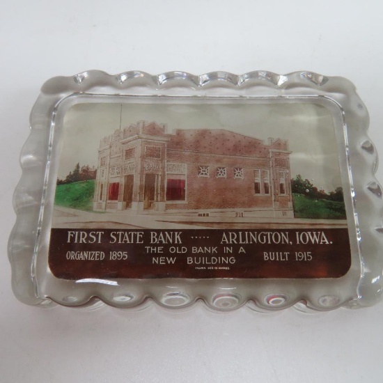 First State Bank, Arlington, Iowa paperweight