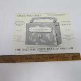 Facsimile of a National Union Bank of Oshkosh Advertisement for home savings bank and ruler