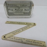 First National Bank folding ruler and paperweight, Minnesota and Pennsylvania